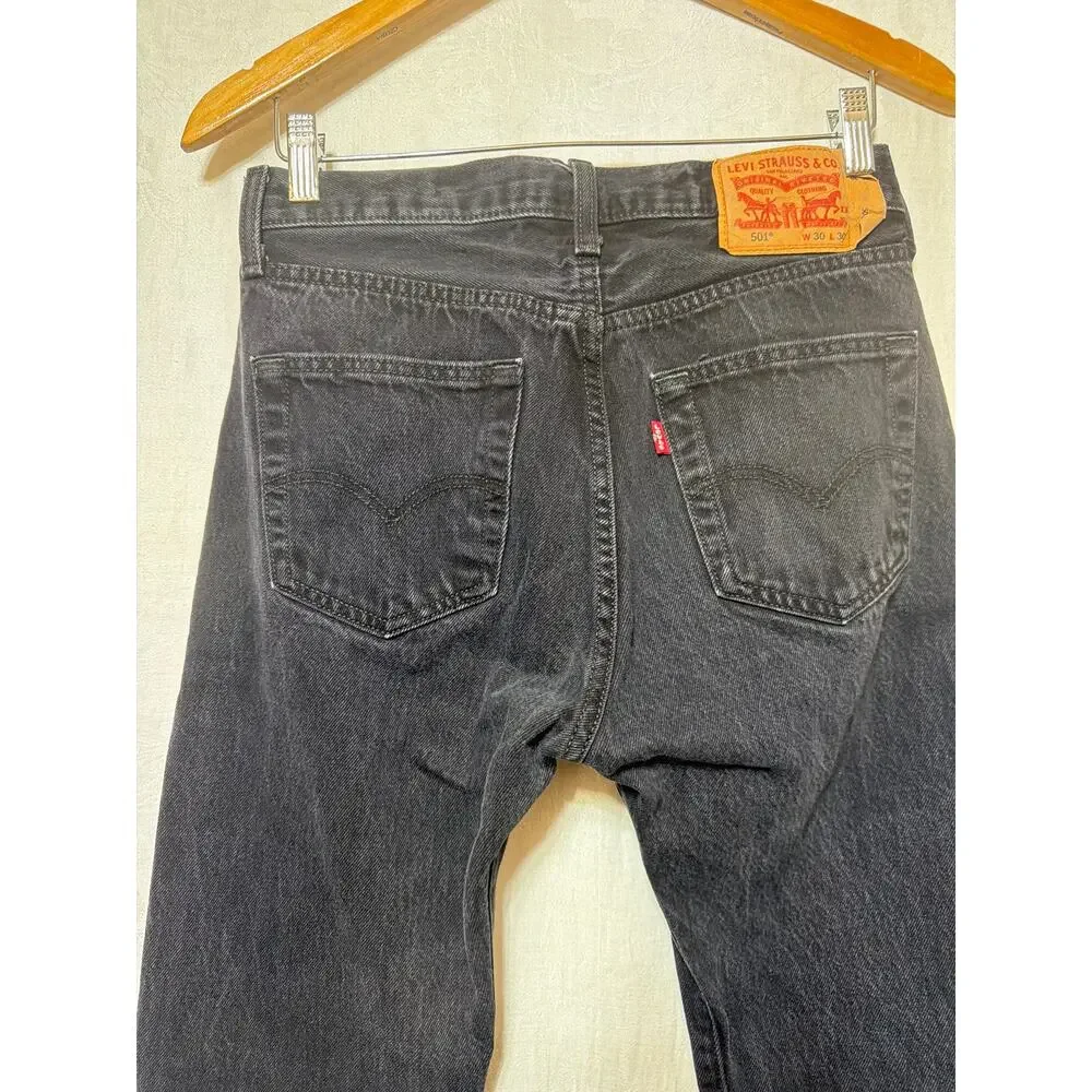 Levis 501 Jeans 30x30 Black Denim Original Fit Button Fly Straight Leg Mid Rise